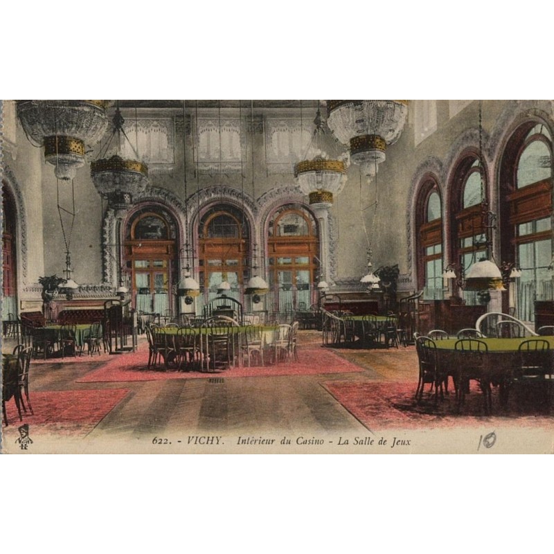Carte postale ancienne – Intérieur Casino de Vichy – Salle de jeux