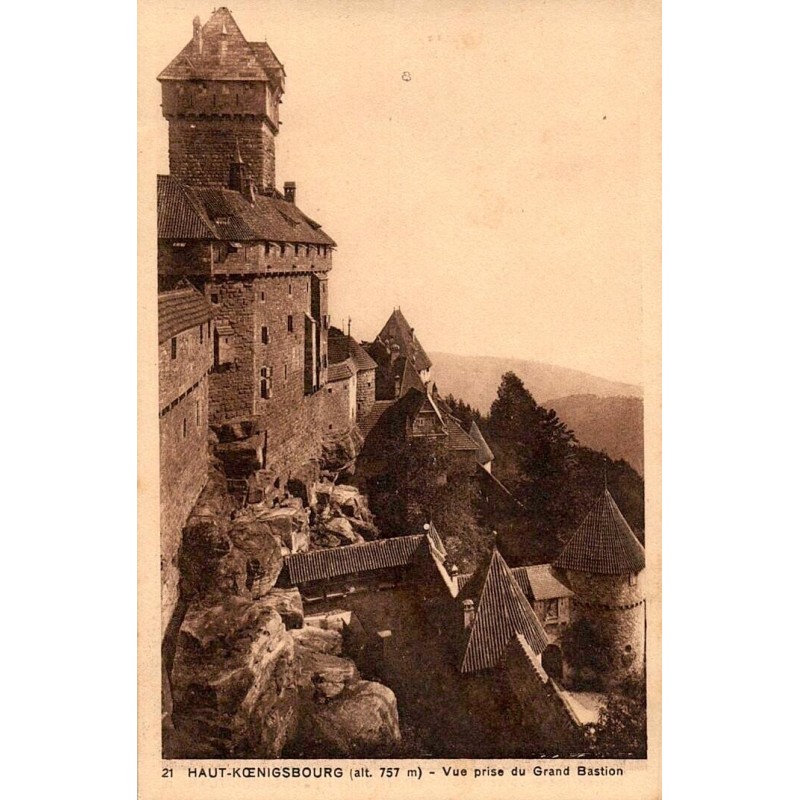 Carte postale ancienne du grand bastion du château du Haut-Koenigsbourg à 757 m