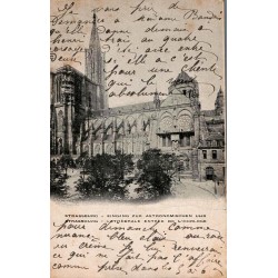 Carte postale ancienne de la cathédrale de Strasbourg avec l’entrée de l’horloge