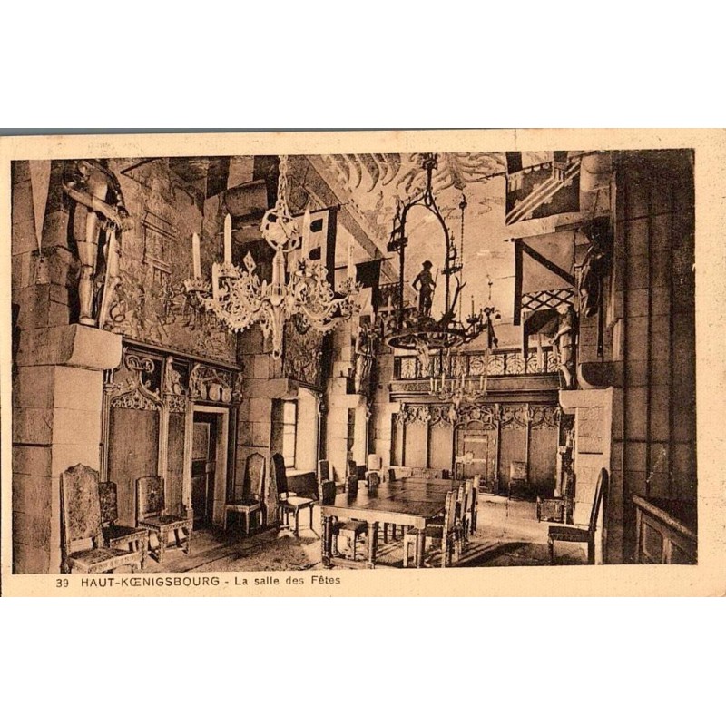 Carte postale ancienne de la salle des fêtes du château du Haut-Koenigsbourg