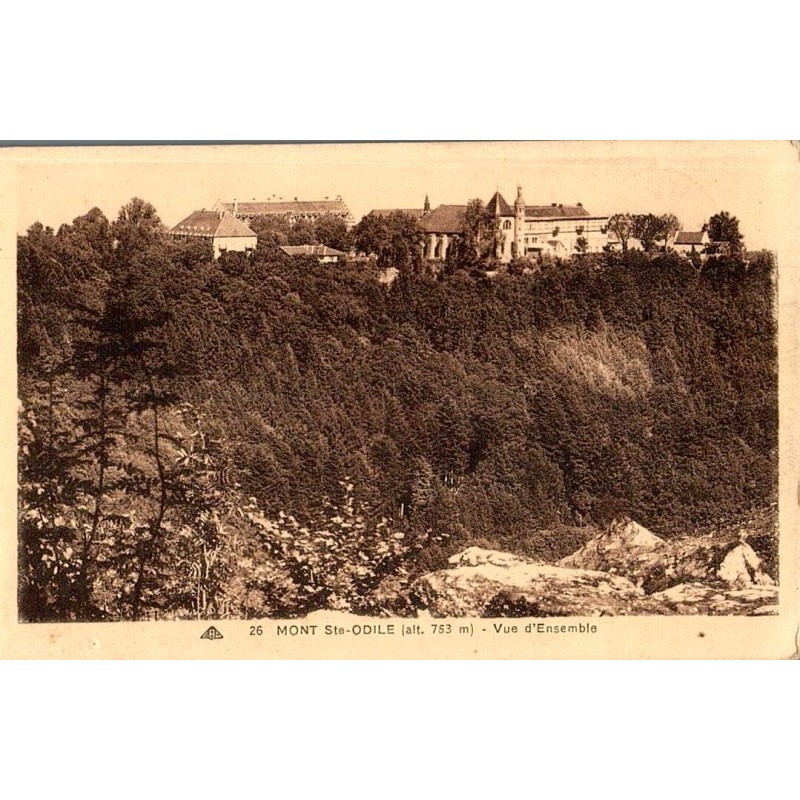Carte postale ancienne du Mont Sainte-Odile en Alsace avec vue d’ensemble panoramique