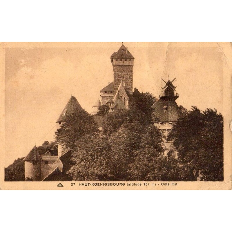Carte postale ancienne du château du Haut-Koenigsbourg vue Est à 757 m d’altitude