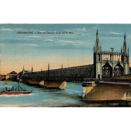 Carte postale ancienne du pont du chemin de fer sur le Rhin à Strasbourg