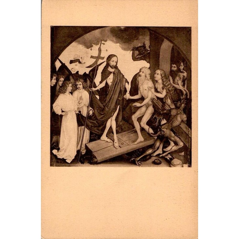 Carte postale ancienne du musée de Colmar montrant une scène religieuse de Schongauer