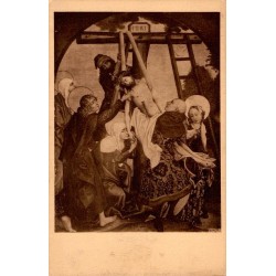 Carte postale ancienne du musée de Colmar représentant la Descente de Croix du Christ dans le style de Schongauer
