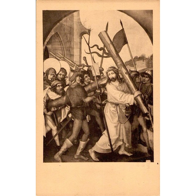 Carte postale ancienne du Musée Unterlinden à Colmar représentant la Portation de la Croix de Jésus d’après Schongauer