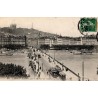 Carte postale ancienne de Lyon montrant le Pont Lafayette, la Place des Cordeliers avec tramways et Fourvière au loin