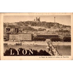 Carte postale ancienne montrant le Palais de Justice à Lyon avec vue sur le coteau de Fourvière