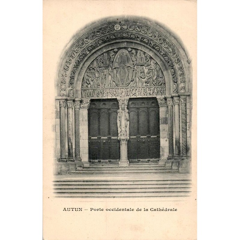 Carte postale ancienne de la porte occidentale de la cathédrale d’Autun