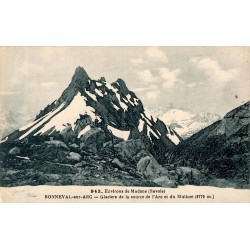 Carte postale ancienne de Bonneval-sur-Arc montrant les glaciers de la source de l’Arc et du Mulinet à 3770 m