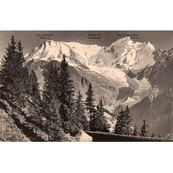 Carte postale ancienne montrant le chemin de fer Le Fayet Mont-Blanc dans un contexte alpin