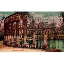 Carte postale ancienne de Paris montrant le Parc Monceau avec la Naumachie et la colonnade