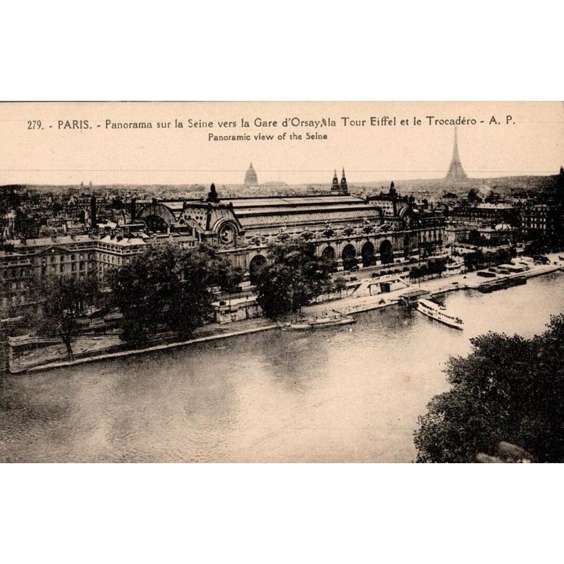 279 - PARIS - Panorama sur la Seine vers la gare D'Orsay. La Tour Eiffel et le Trocadéro - A.P