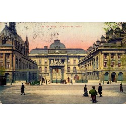 Carte postale ancienne de Paris montrant le Palais de Justice sur l’Île de la Cité dans une vue institutionnelle d’époque.