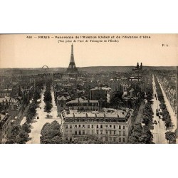 Carte postale ancienne de Paris montrant un panorama de l’avenue Kléber et de l’avenue d Iéna