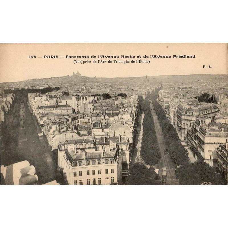 Carte postale ancienne de Paris montrant un panorama de l’avenue Hoche et de l’avenue Friedland