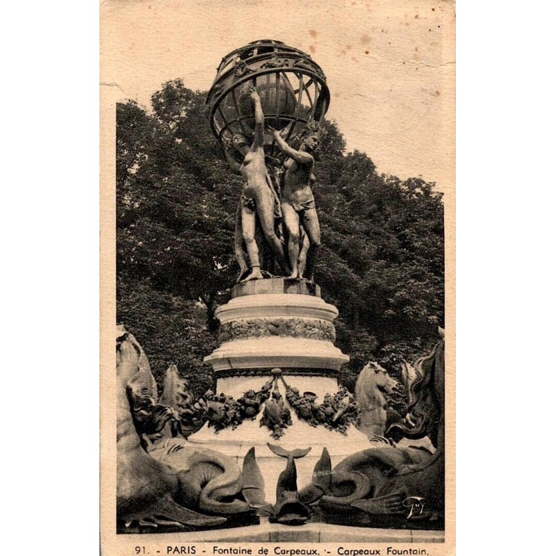 Carte postale ancienne de Paris montrant la Fontaine de Carpeaux dans une vue artistique et patrimoniale d’époque.