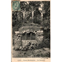 Carte postale ancienne de Paris montrant le Calvaire du Vieux Montmartre dans une ambiance pittoresque d’époque.