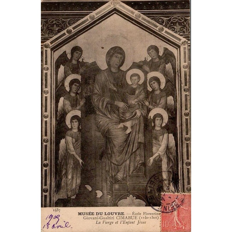Carte postale ancienne du Musée du Louvre représentant “La Vierge et l’Enfant Jésus” attribuée à Cimabue