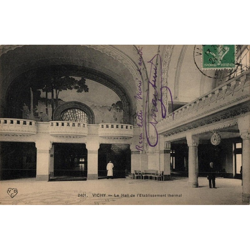 Carte postale ancienne – Vichy – Hall de l’Établissement Thermal (Allier)