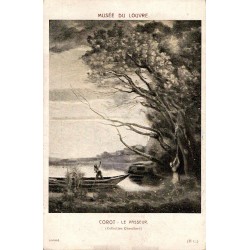 Carte postale ancienne du Musée du Louvre représentant “Le Passeur” de Corot avec la mention Collection Chauchard.