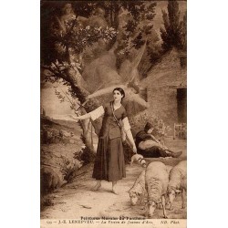 Carte postale ancienne représentant “La Vision de Jeanne d’Arc” par J. Élénepveu, peinture murale du Panthéon à Paris.