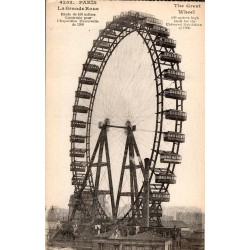 Carte postale ancienne montrant la Grande Roue dans une ambiance d’attraction parisienne vintage.