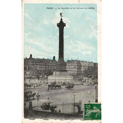 Carte postale ancienne de Paris montrant la Bastille et la Colonne de Juillet en vue d’époque
