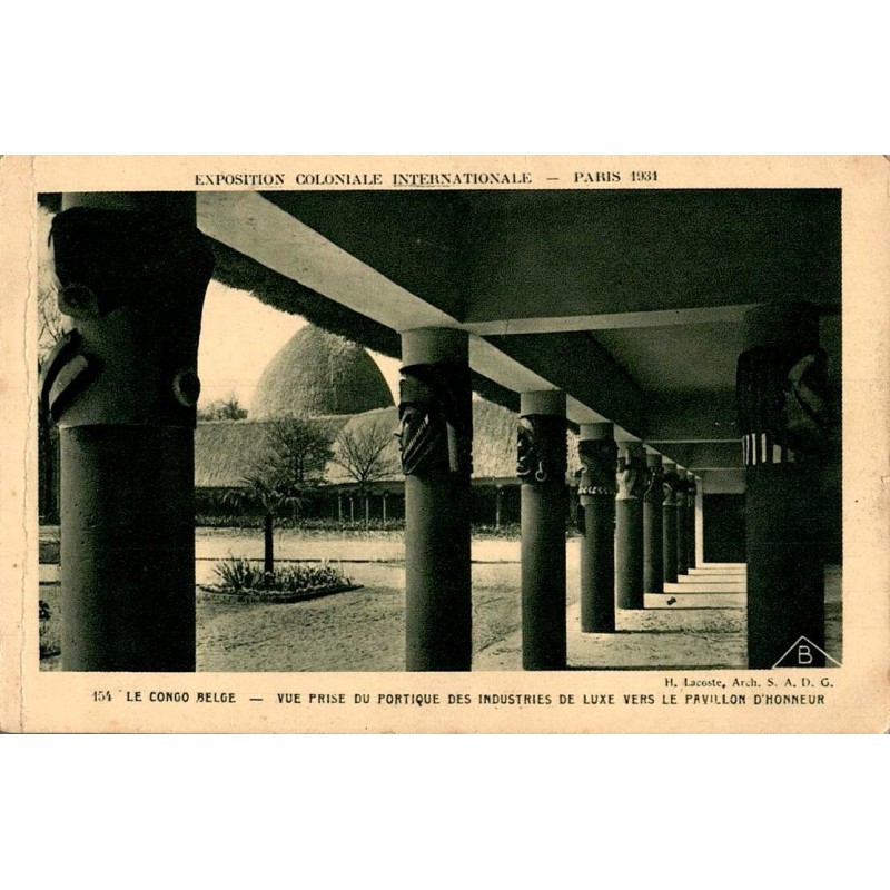 Carte postale ancienne Exposition Coloniale Paris 1931 montrant le Congo Belge et le Pavillon d’Honneur