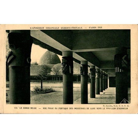 Carte postale ancienne Exposition Coloniale Paris 1931 montrant le Congo Belge et le Pavillon d’Honneur