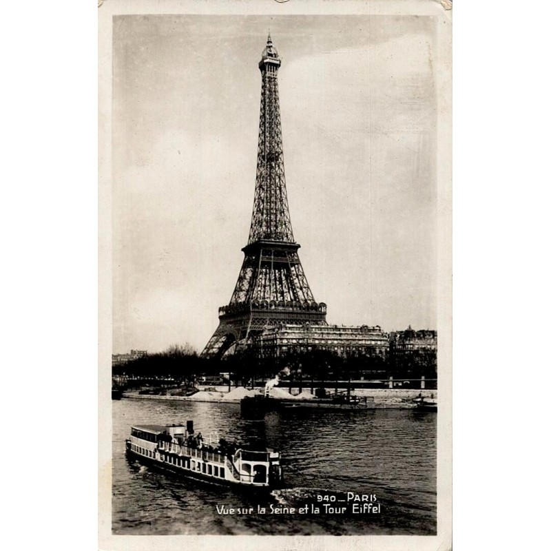 Carte postale ancienne Paris – Vue sur la Seine et la Tour Eiffel