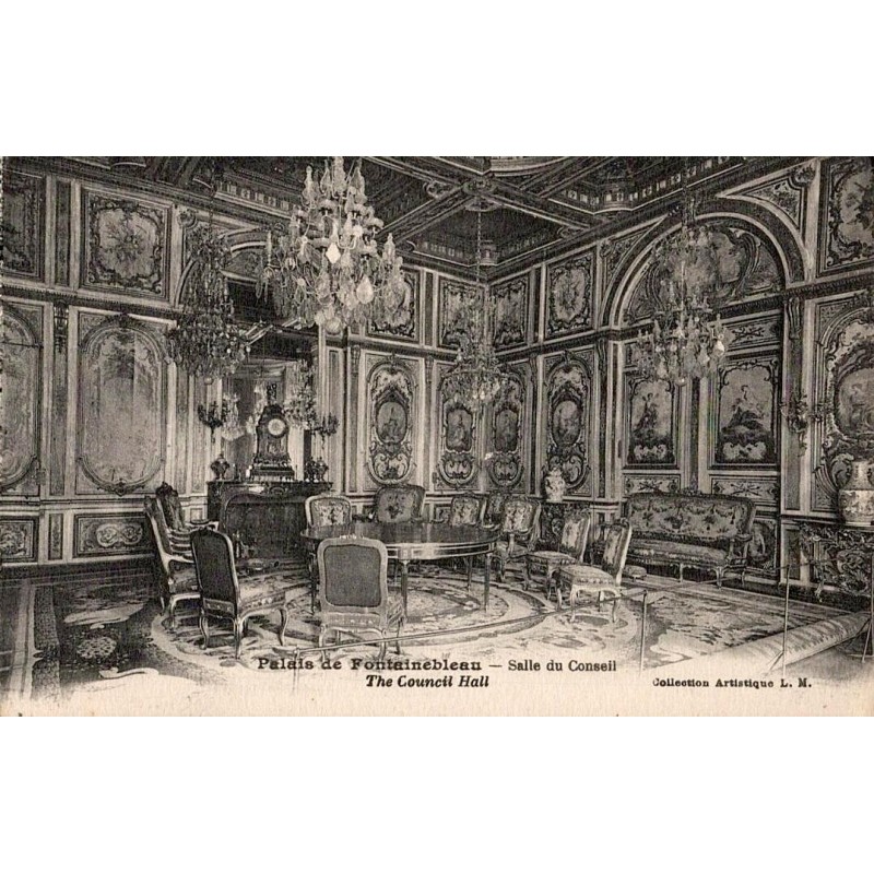 Carte postale ancienne montrant la salle du Conseil du palais de Fontainebleau
