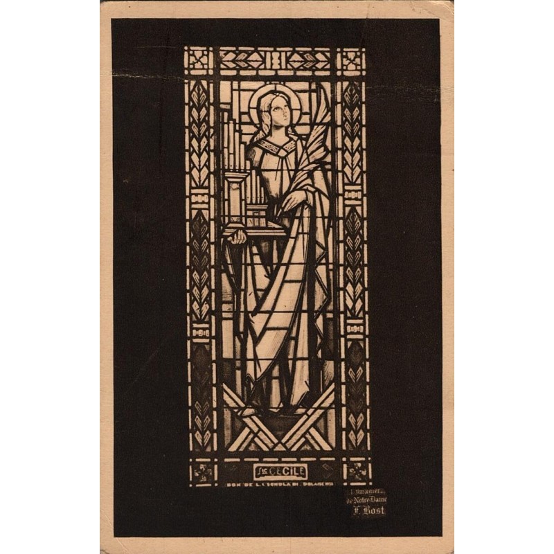 Carte postale ancienne – Vichy – Notre-Dame-des-Malades, vitrail Sainte Cécile (Allier)