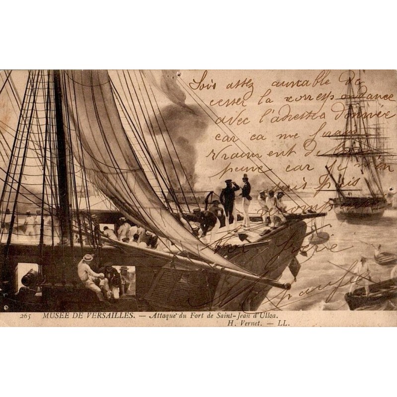 Carte postale ancienne Musée de Versailles – Attaque du Fort de Saint-Jean d’Ulloa