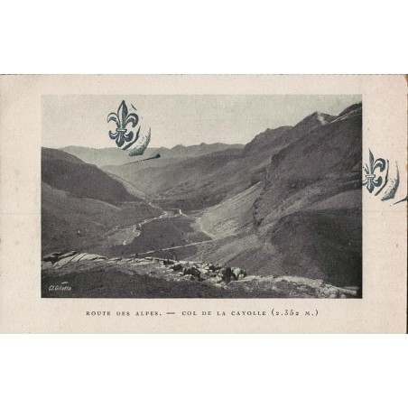 Carte postale ancienne – Col de la Cayolle, baie route & montagnes (Alpes)
