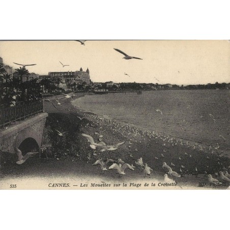 Carte postale ancienne – Cannes La Croisette plage et mouettes (Alpes‑Maritimes)