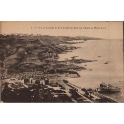 Carte postale ancienne – Côte d’Azur, Nice à Menton vue aérienne