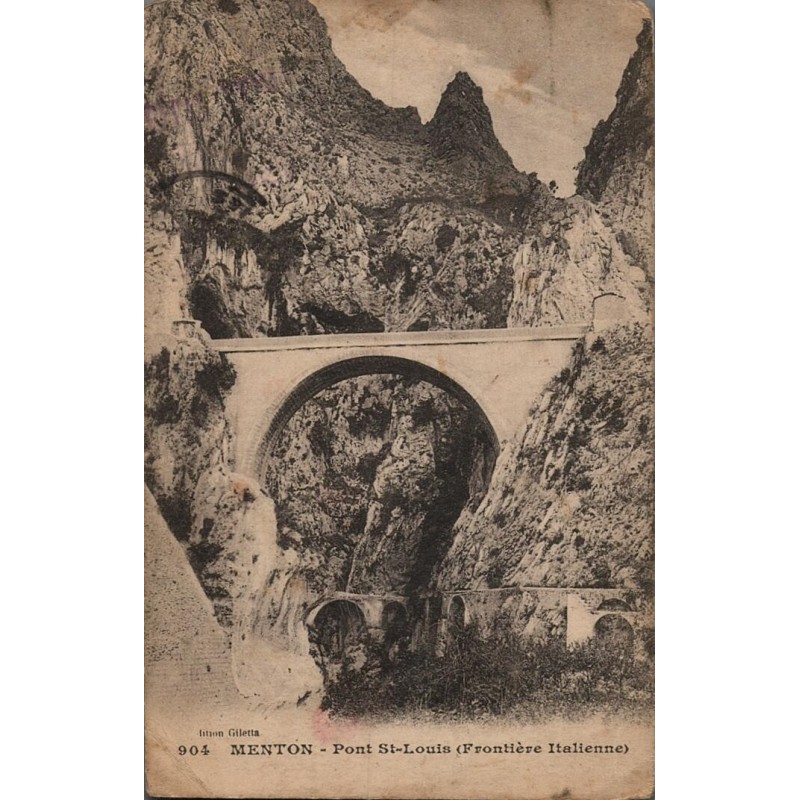 Carte postale ancienne – Menton, Pont Saint-Louis, frontière franco-italienne