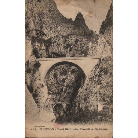 Carte postale ancienne – Menton, Pont Saint-Louis, frontière franco-italienne