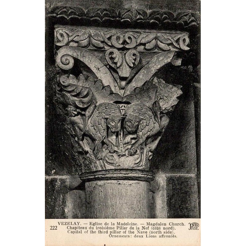 Carte postale ancienne Vézelay chapiteau 4e pilier nef
