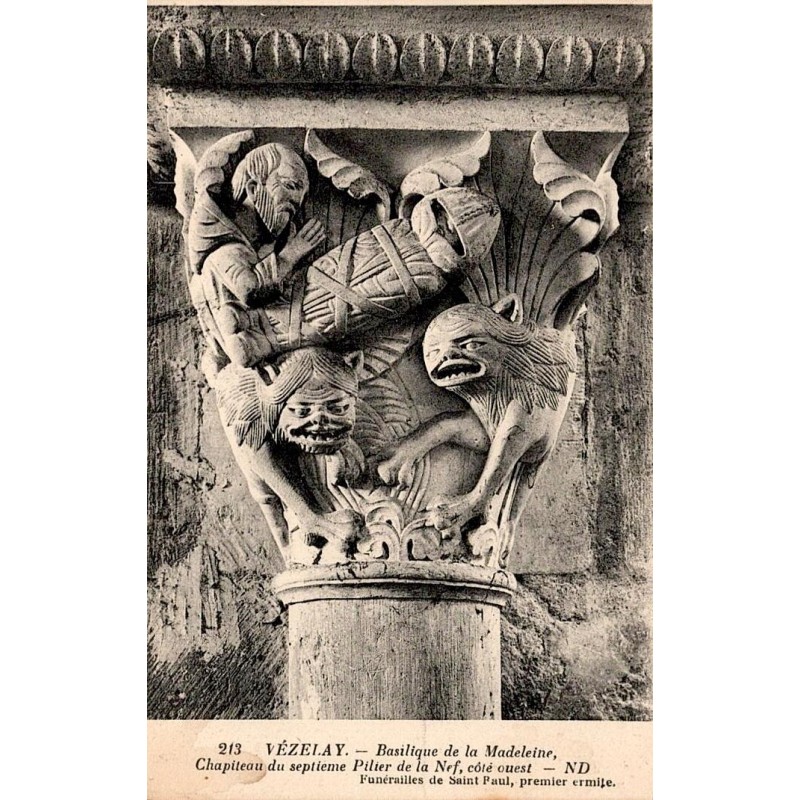 Carte postale ancienne Vézelay chapiteau 7e pilier nef ouest