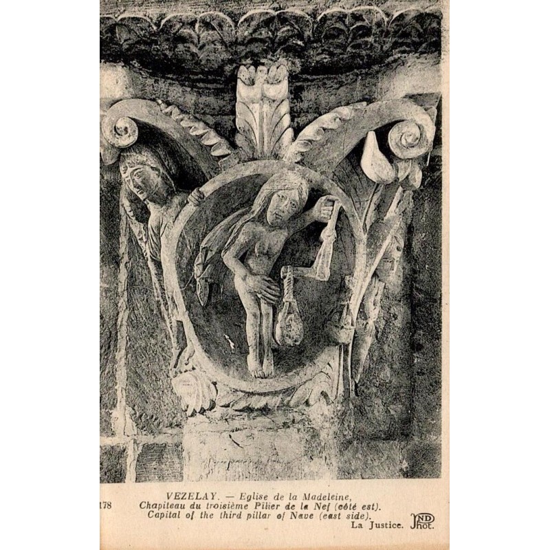 Carte postale ancienne Vézelay chapiteau 3e pilier nef est ND