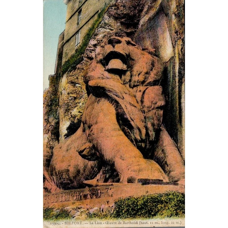 Carte postale ancienne Belfort Lion de Bartholdi hauteur 11m longueur 22m
