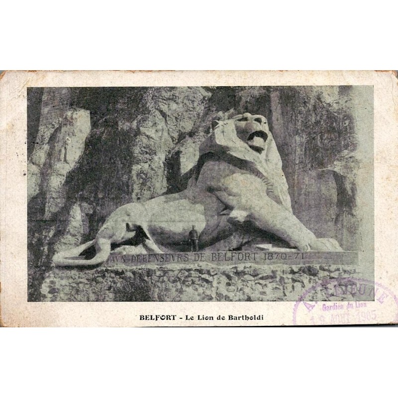 Carte postale ancienne Belfort Lion de Bartholdi sculpture monument