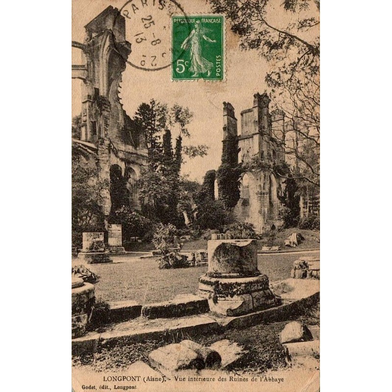 Carte postale ancienne Longpont intérieur ruines abbaye Aisne
