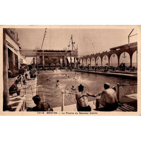 Carte postale ancienne Menton piscine nouveau casino bord de mer