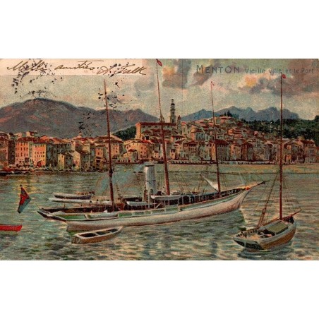 Carte postale ancienne Menton vieille ville et port Riviera