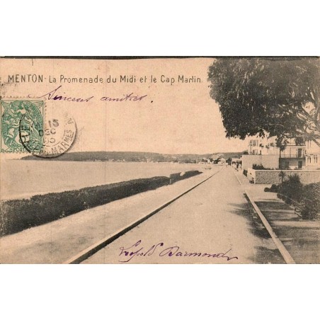 Carte postale ancienne Menton promenade du Midi Cap Martin