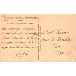 Carte postale ancienne Cannes Croisette La Douce France