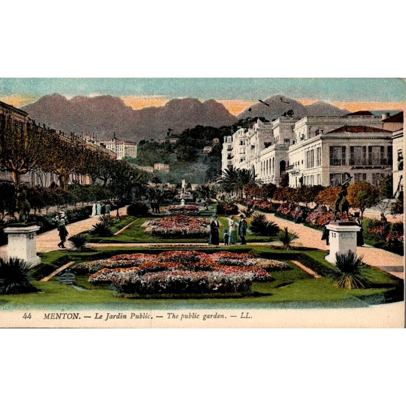 Carte postale ancienne Menton jardin public Riviera